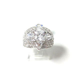 Clear CZ Pave Silver Ring Rhodium Plated Wide Band